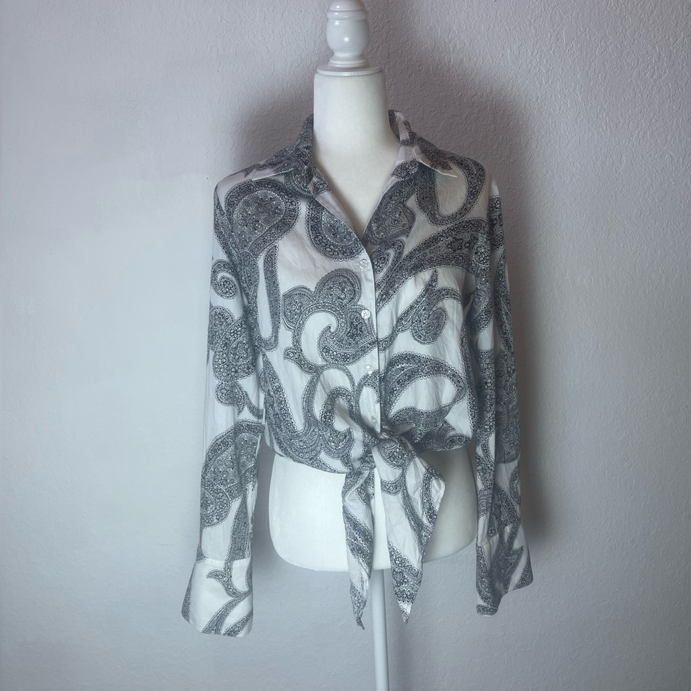 Finley tie up top front button down shirts size S